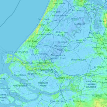 Mappa topografica South Holland, altitudine, rilievo