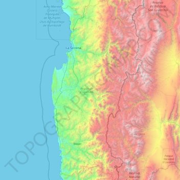 Mappa topografica Región de Coquimbo, altitudine, rilievo