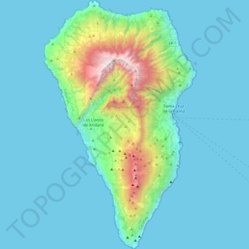 Mappa topografica La Palma, altitudine, rilievo