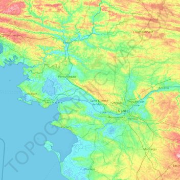 Mappa topografica Loire-Atlantique, altitudine, rilievo