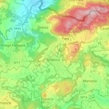 Mappa topografica Colverde, altitudine, rilievo