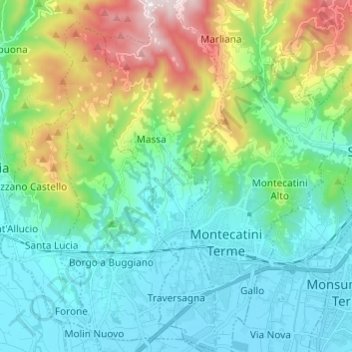 Mappa topografica Massa e Cozzile, altitudine, rilievo