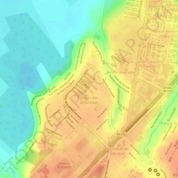 Mappa topografica Jardim das Indústrias, altitudine, rilievo