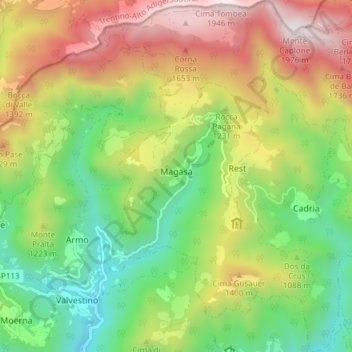 Mappa topografica Magasa, altitudine, rilievo