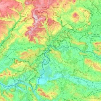 Mappa topografica Sciaffusa, altitudine, rilievo