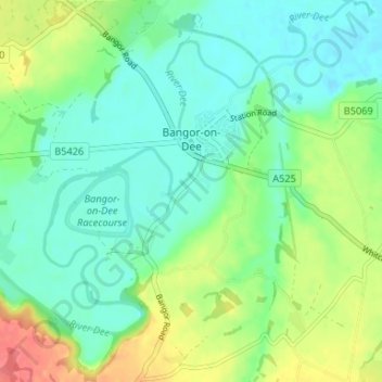 Mappa topografica Bangor-on-Dee, altitudine, rilievo