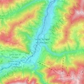 Mappa topografica Sankt Johann im Pongau, altitudine, rilievo