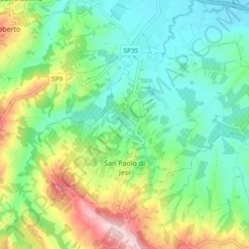 Mappa topografica San Paolo di Jesi, altitudine, rilievo