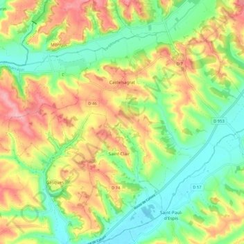Mappa topografica Castelsagrat, altitudine, rilievo