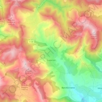 Mappa topografica Esparron, altitudine, rilievo