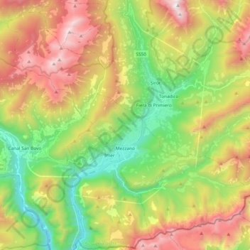Mappa topografica Mezzano, altitudine, rilievo