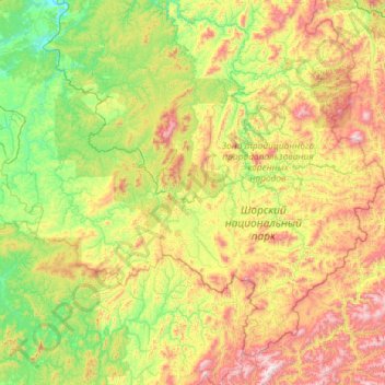 Mappa topografica Таштагольский район, altitudine, rilievo