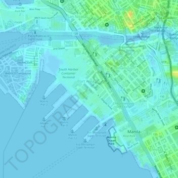 Mappa topografica Port Area, altitudine, rilievo
