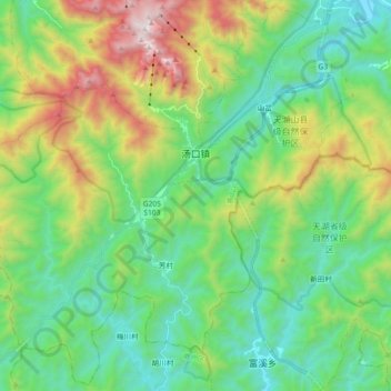 Mappa topografica 汤口镇, altitudine, rilievo