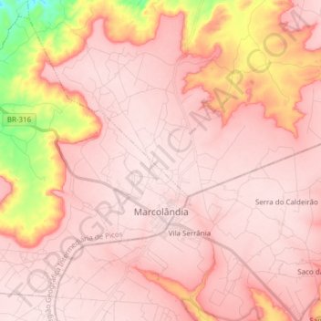 Mappa topografica Marcolândia, altitudine, rilievo