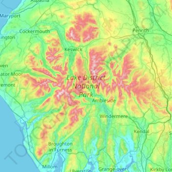 Mappa topografica Lake District National Park, altitudine, rilievo