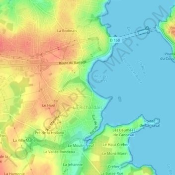 Mappa topografica La Richardais, altitudine, rilievo