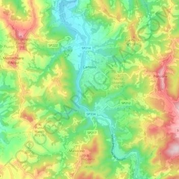 Mappa topografica Cartosio, altitudine, rilievo