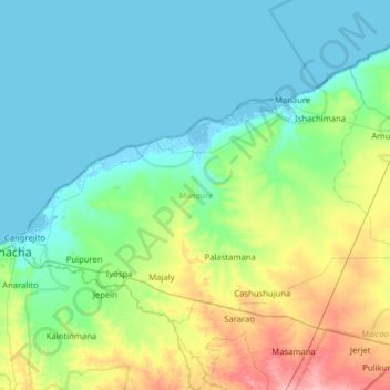Mappa topografica Manaure, altitudine, rilievo