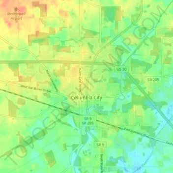 Mappa topografica Columbia City, altitudine, rilievo