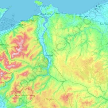 Mappa topografica Conwy, altitudine, rilievo