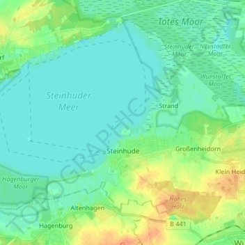 Mappa topografica Steinhude, altitudine, rilievo