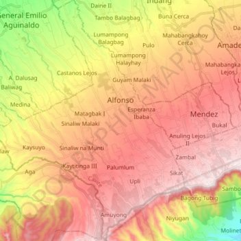Mappa topografica Alfonso, altitudine, rilievo