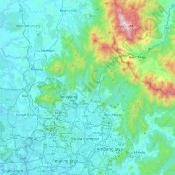 Mappa topografica Gombak, altitudine, rilievo