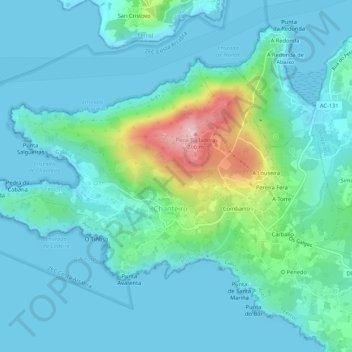 Mappa topografica Cervás, altitudine, rilievo
