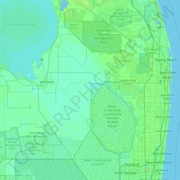 Mappa topografica Palm Beach County, altitudine, rilievo