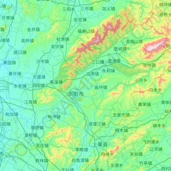 Mappa topografica 浏阳市, altitudine, rilievo