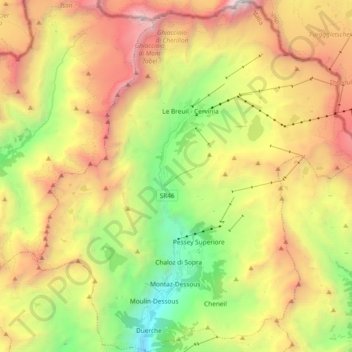 Mappa topografica Valtournenche, altitudine, rilievo