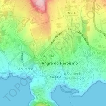 Mappa topografica Angra do Heroísmo, altitudine, rilievo