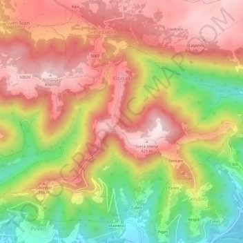 Mappa topografica Portole, altitudine, rilievo