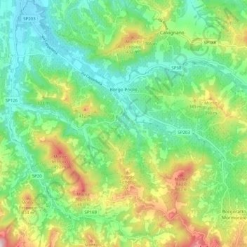 Mappa topografica Borgo Priolo, altitudine, rilievo