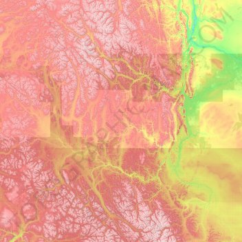 Mappa topografica Liard River, altitudine, rilievo