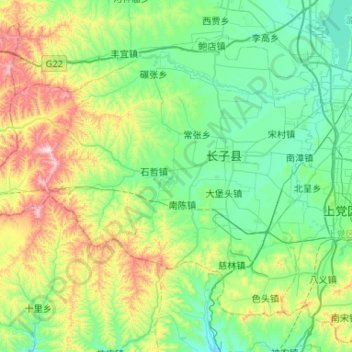 Mappa topografica 长子县, altitudine, rilievo