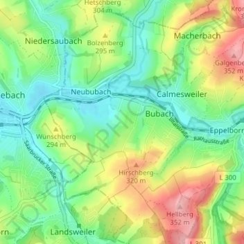 Mappa topografica Bubach-Calmesweiler, altitudine, rilievo