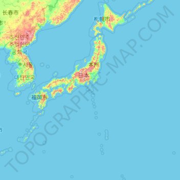 Mappa topografica Giappone, altitudine, rilievo