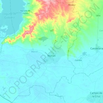 Mappa topografica Manatí, altitudine, rilievo