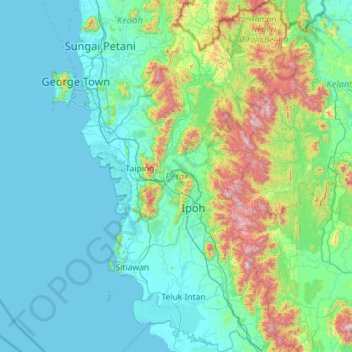 Mappa topografica Perak, altitudine, rilievo