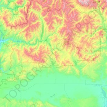 Mappa topografica Camas County, altitudine, rilievo