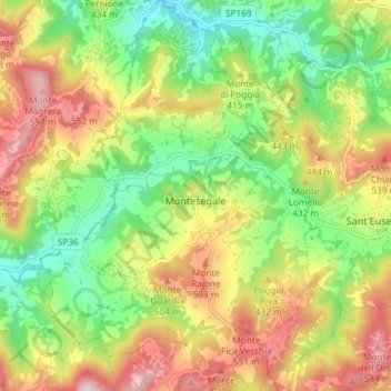 Mappa topografica Montesegale, altitudine, rilievo