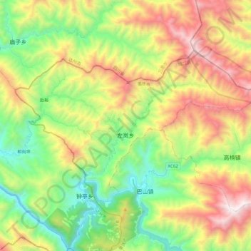 Mappa topografica 左岚乡, altitudine, rilievo