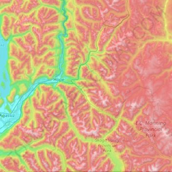 Mappa topografica Area B (South Fraser Canyon/Sunshine Valley), altitudine, rilievo