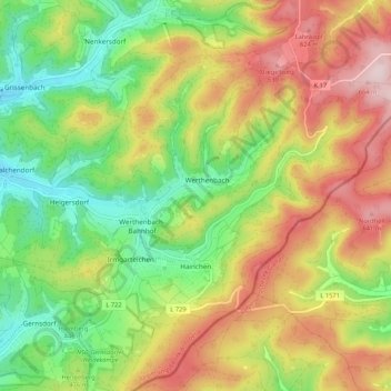 Mappa topografica Hainchen, altitudine, rilievo