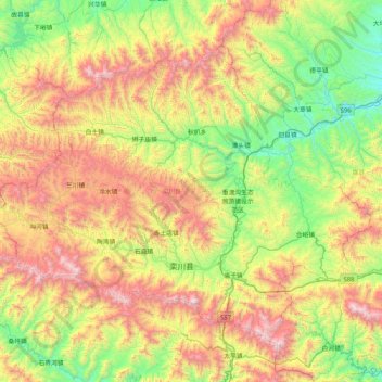 Mappa topografica 栾川县, altitudine, rilievo