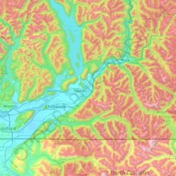 Mappa topografica Fraser River, altitudine, rilievo