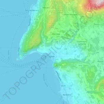 Mappa topografica Garda, altitudine, rilievo