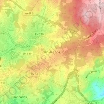 Mappa topografica Rio de Loba, altitudine, rilievo